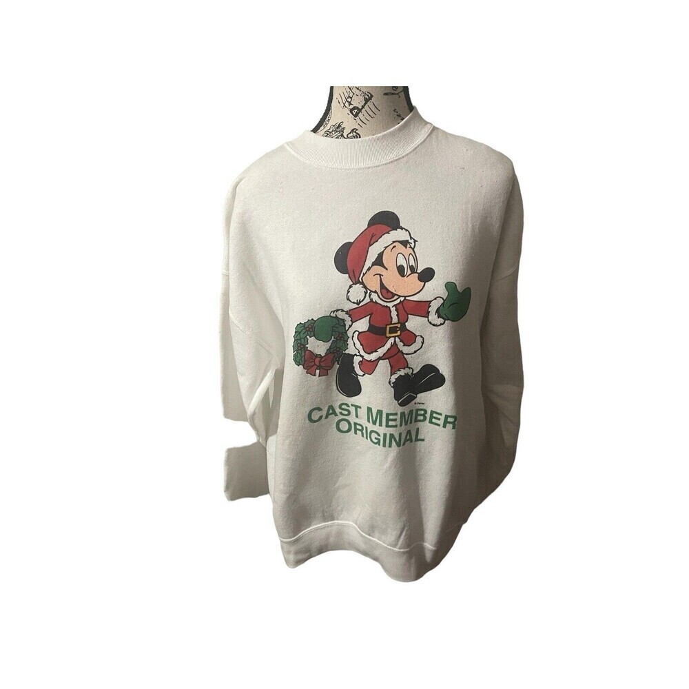 VTG Disney Cast Member Original Sweatshirt Mickey Mouse Holidays Sz Large RARE